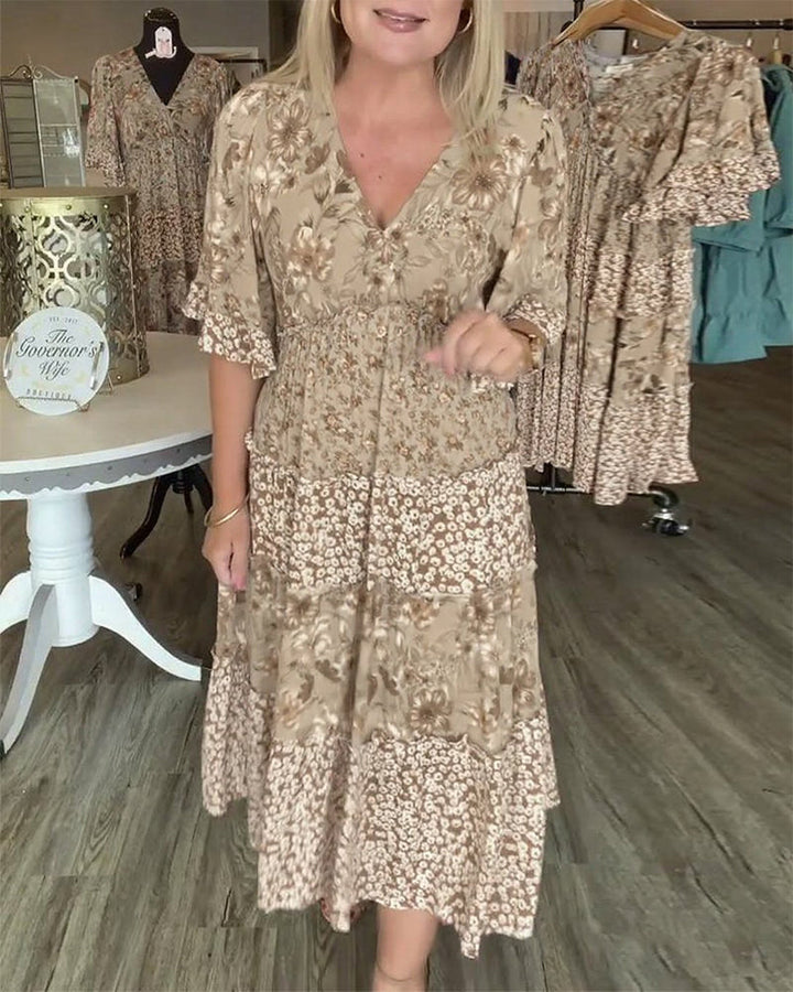 Sandra | Midi Summer Dress with Floral Print and V-Neck