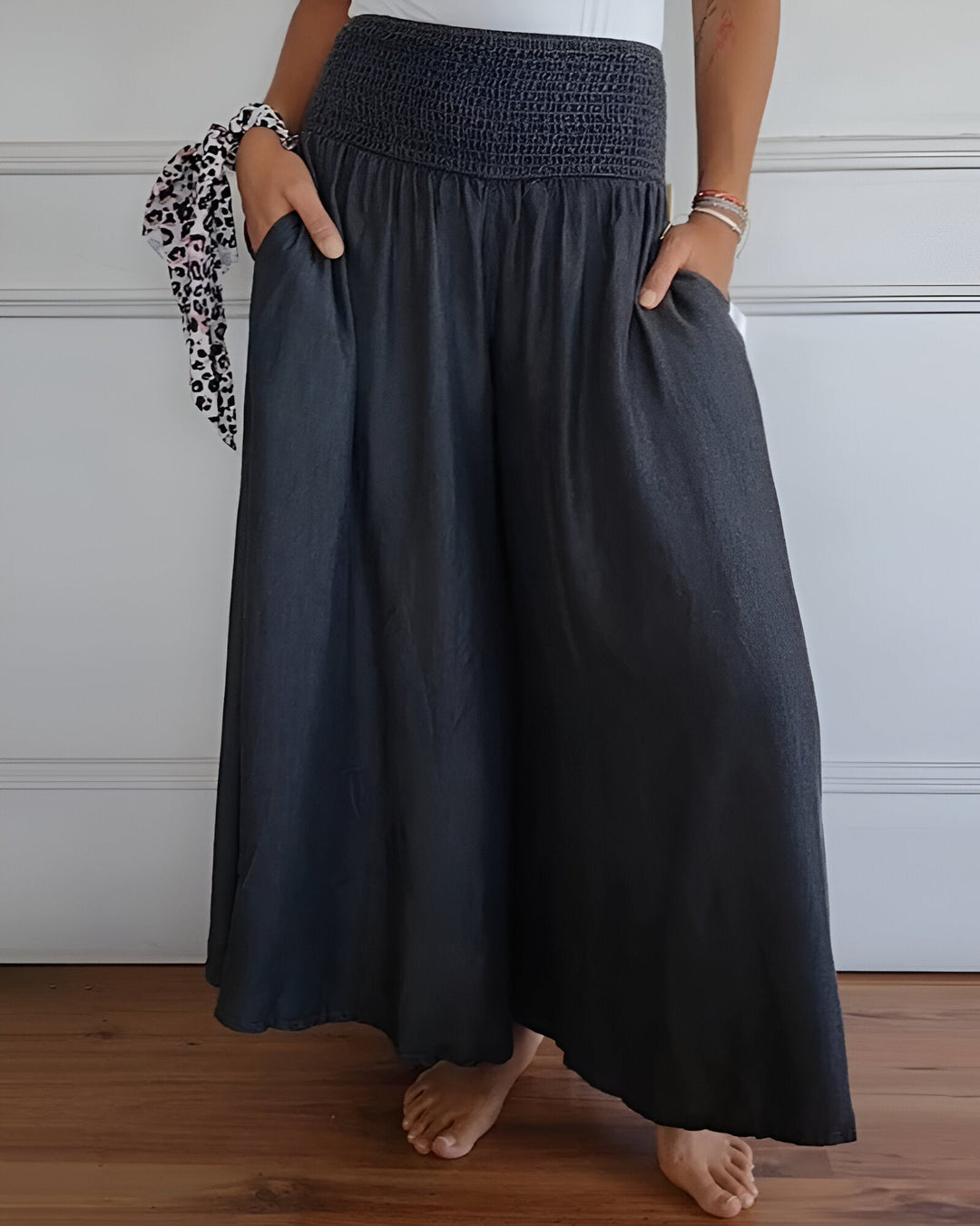 Wren | Wide Leg Trousers with Smocked Waist and Side Pockets