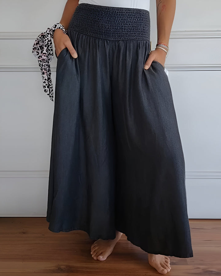 Wren | Wide Leg Trousers with Smocked Waist and Side Pockets