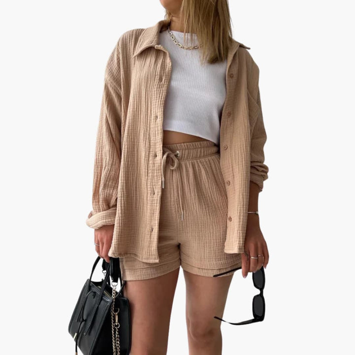 Zara | Crinkle Two-Piece Set with Oversized Shirt and Pull-On Shorts