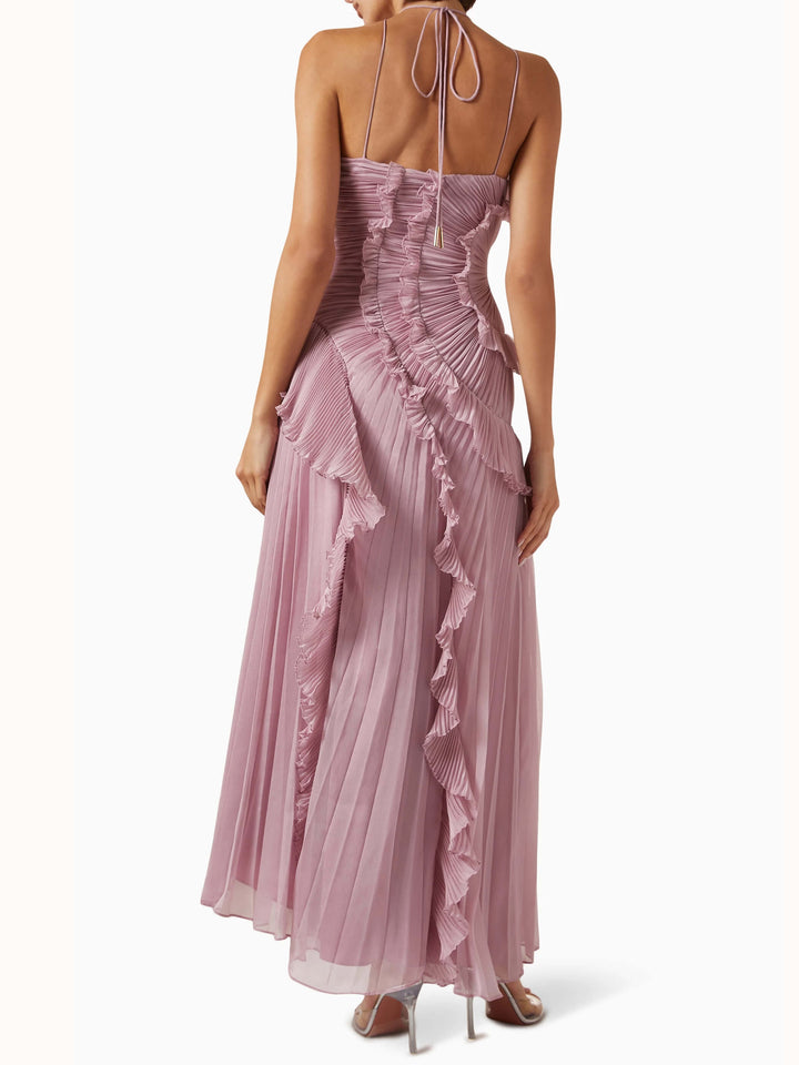 Avery | Maxi Wedding Guest Dress with Halter Neck and Pleated Skirt