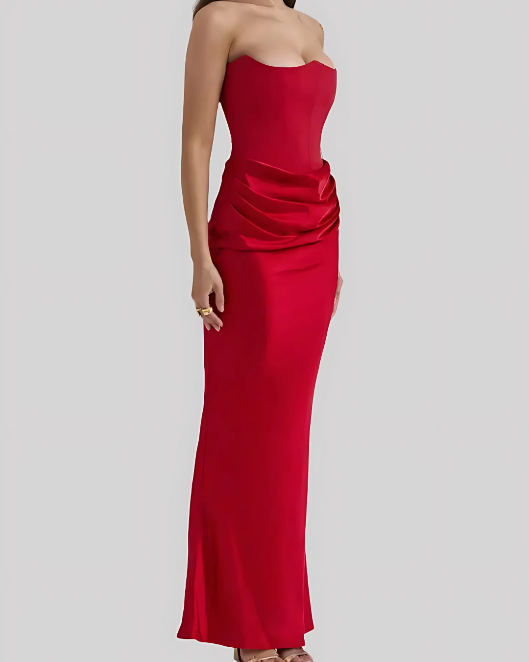 Jade | Maxi Wedding Guest Dress with Corset Bodice and Ruched Waist