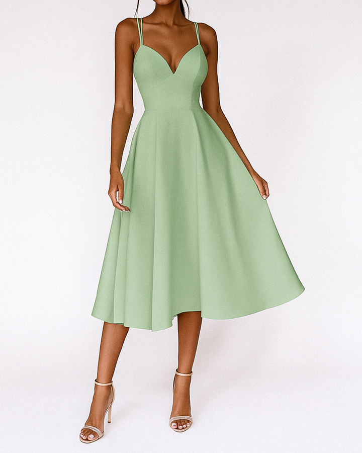 Bella | Midi Wedding Guest Dress with Sweetheart Neck