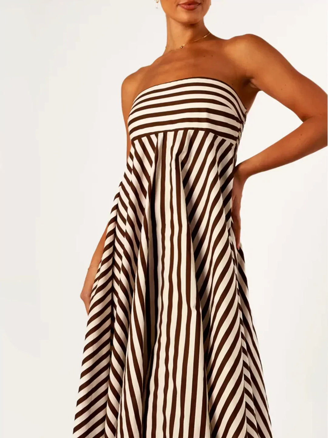 Lina | Maxi Summer Dress with Strapless Bodice and Stripes