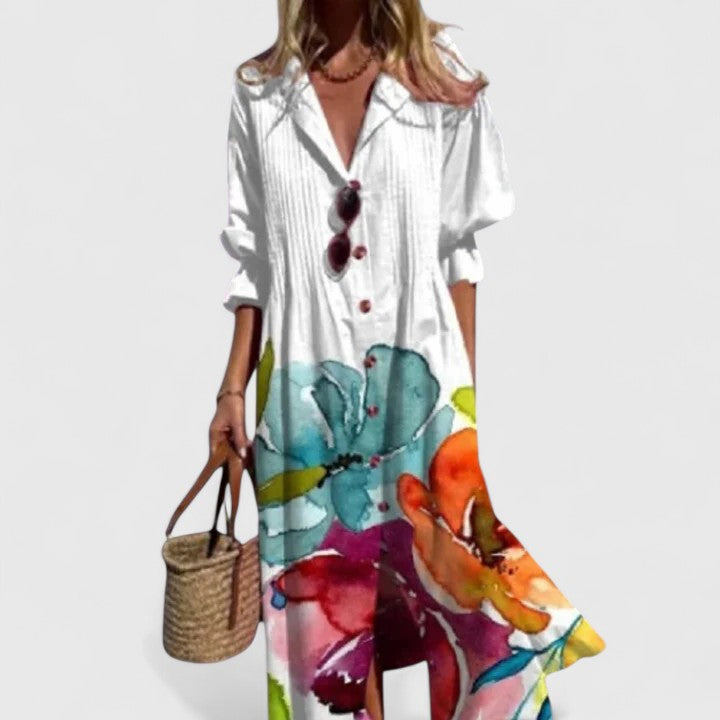 Paula | Boho Maxi Dress Botanical 3/4 Sleeve