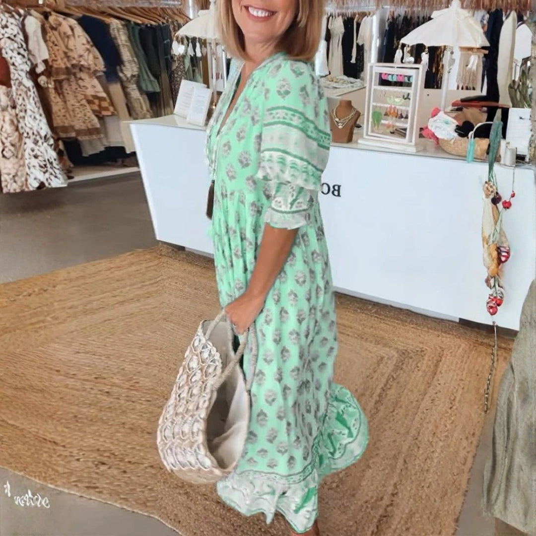 Brooklyn | Maxi Summer Dress with Boho Print and Tassel Tie