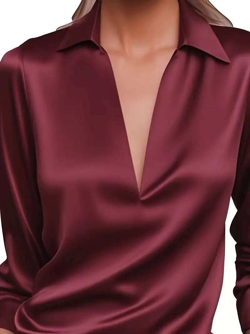 Sylv | Blouse with Deep V-Neck and Long Sleeves