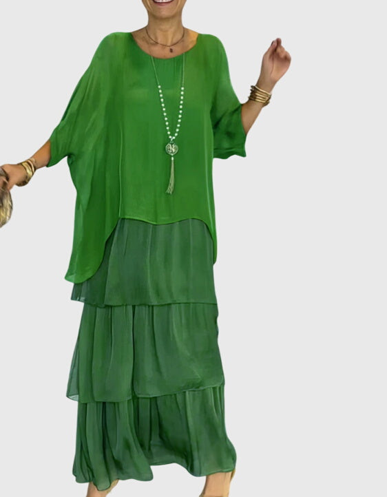 Susan | Two-Piece Set with Round Neck Top and Maxi Tiered Skirt