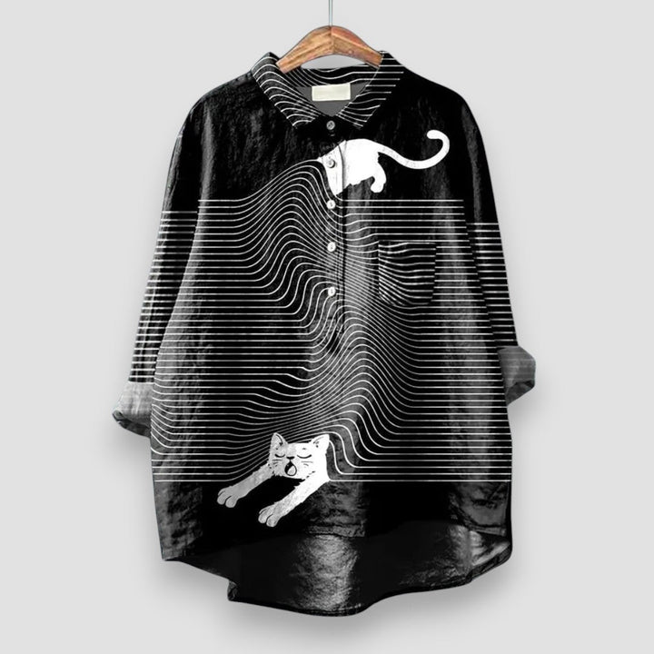 Winnie | Novelty Print Blouse with Button Front and Long Sleeves