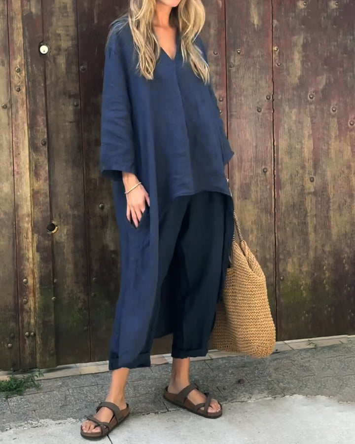 Nell | Co-ord Set with Wide Leg Trousers and V Neck Top