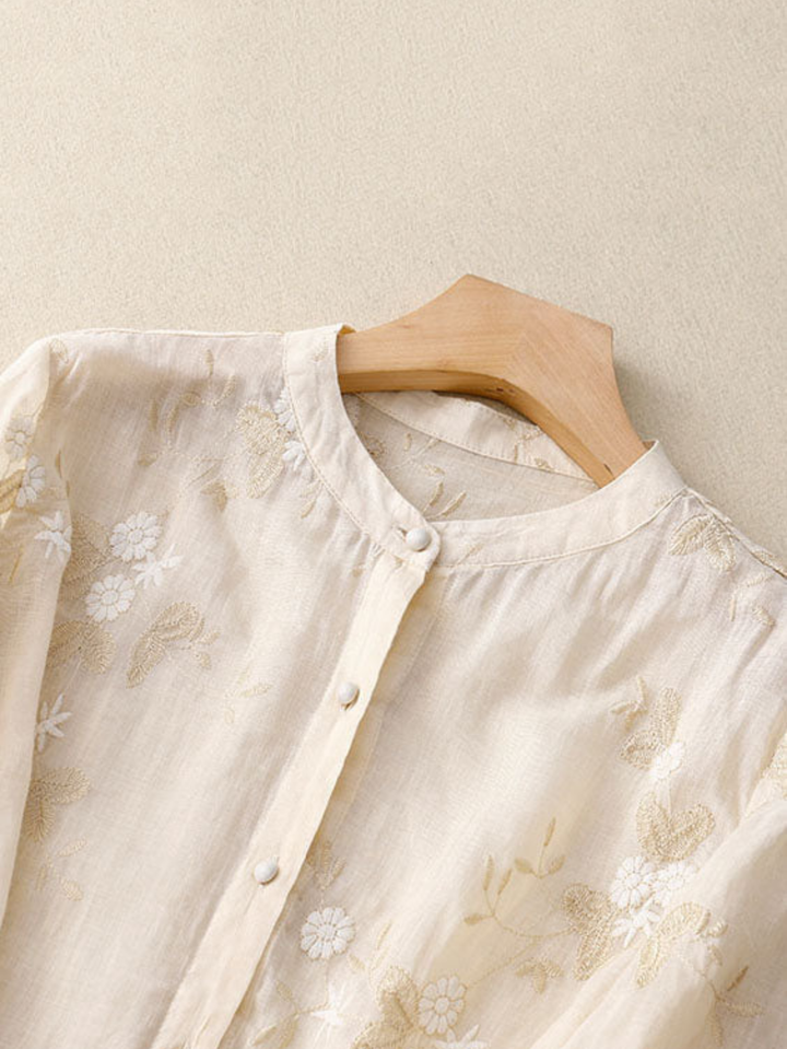 Adele | Embroidered Blouse with Mandarin Collar and Button Front