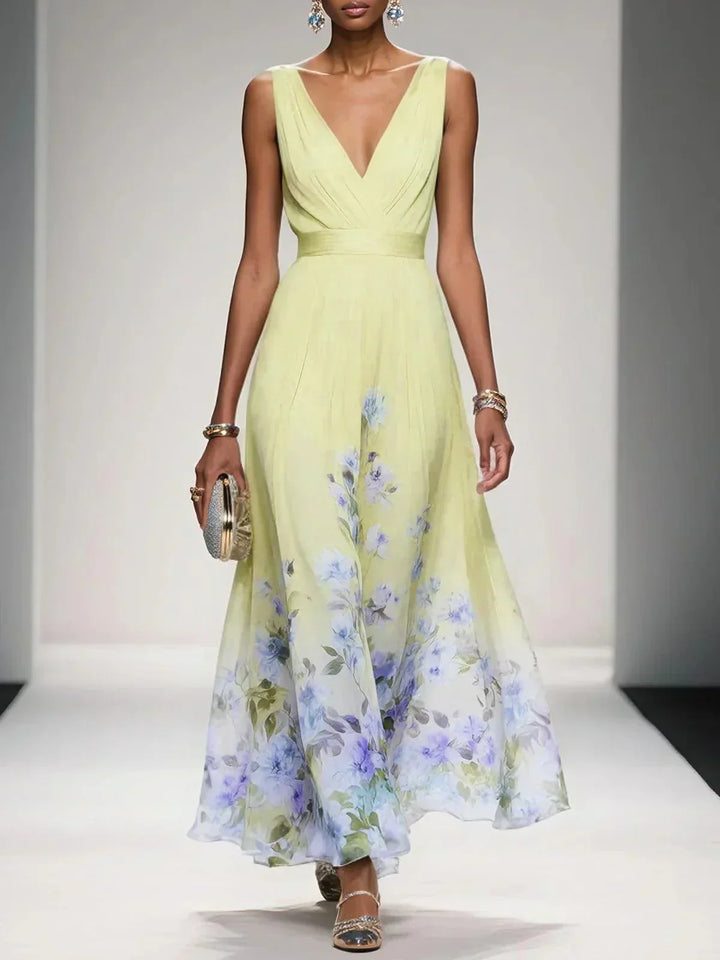 Ana | Maxi Wedding Guest Dress with Floral Print and V-Neck