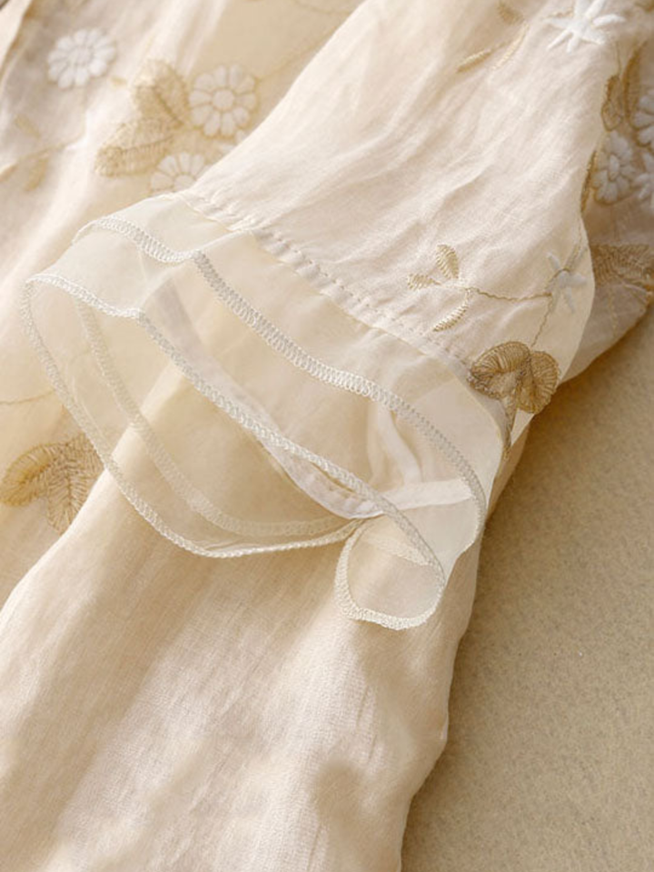 Adele | Embroidered Blouse with Mandarin Collar and Button Front