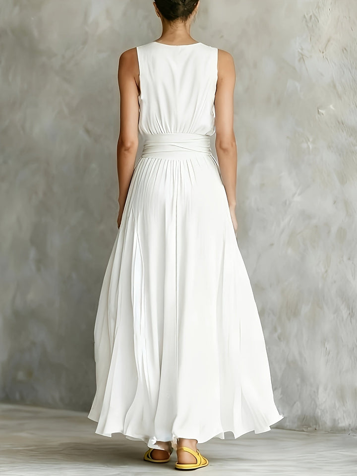 Grace | Wedding Guest White Maxi Dress A-Line Belted