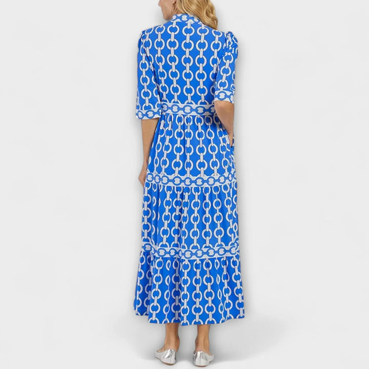 Lynn | Maxi Shirt Dress with Boho Print and Tiered Skirt