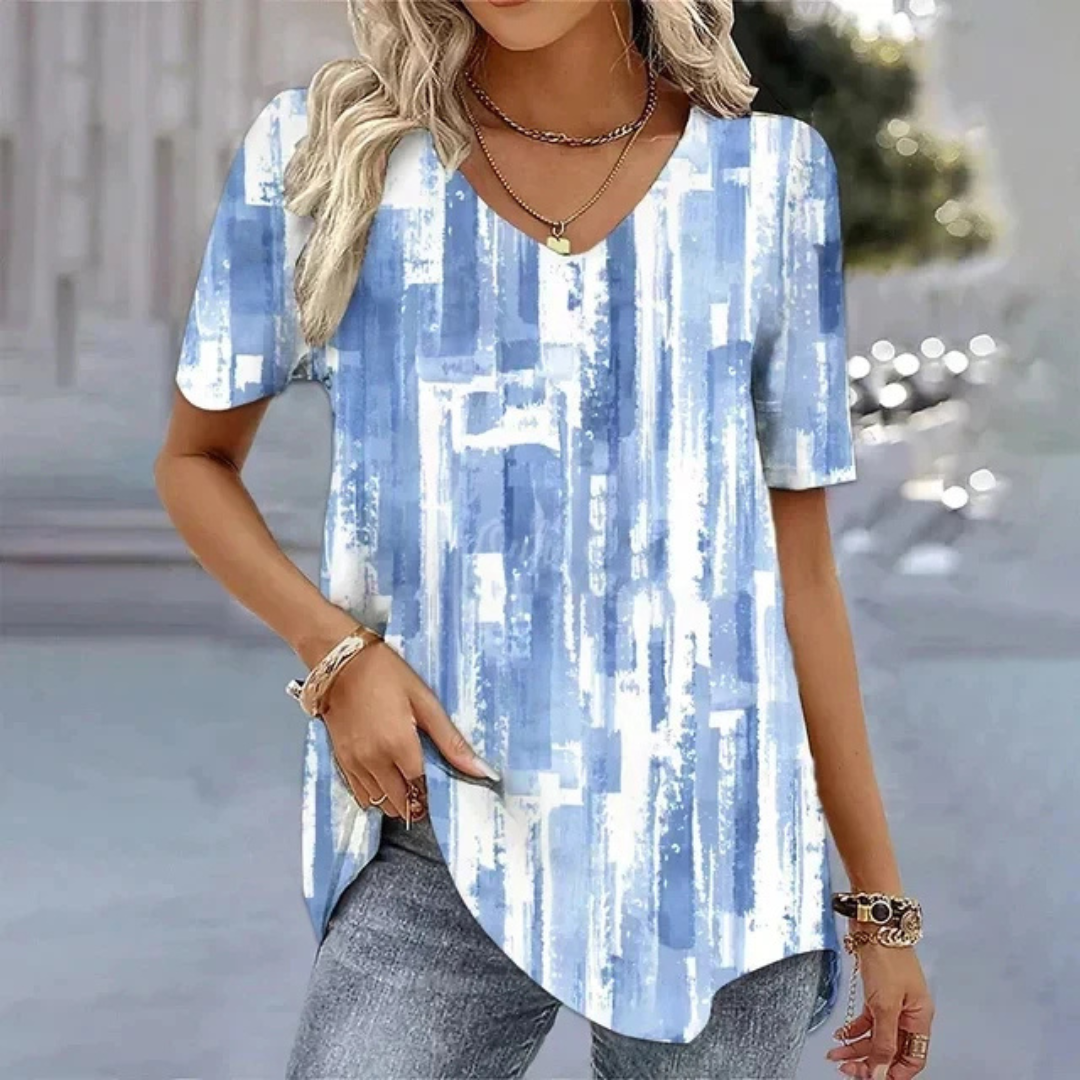 Wren | Floral Print Top with V Neckline and Short Sleeves