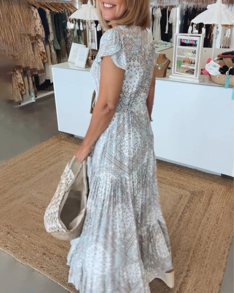 Melissa | Maxi Holiday Dress with Boho Print and V-Neck
