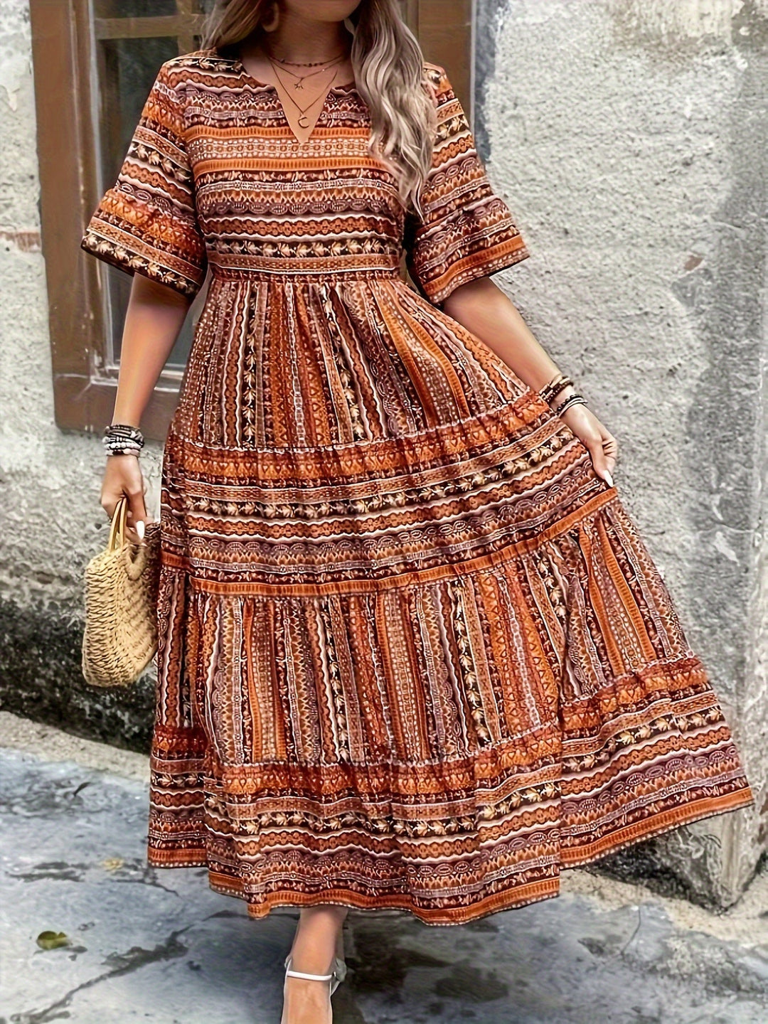 Annabelle | Boho Midi Dress Flowy Printed