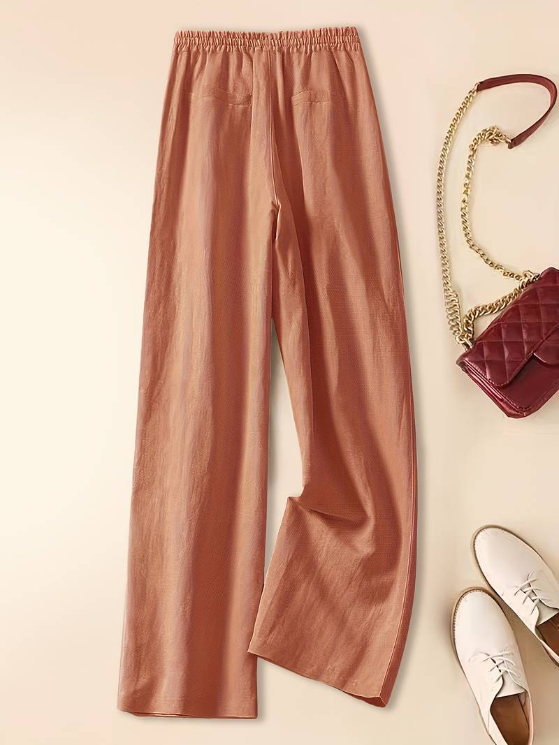 Tia | Wide-Leg Trousers with Drawstring Waist and Plain Finish