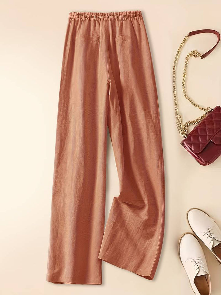 Tia | Wide-Leg Trousers with Drawstring Waist and Plain Finish