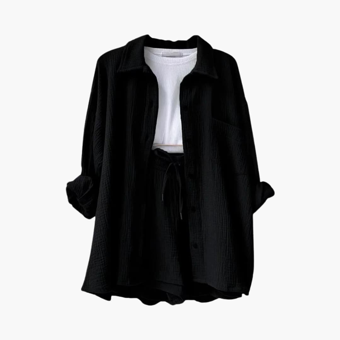 Zara | Crinkle Two-Piece Set with Oversized Shirt and Pull-On Shorts
