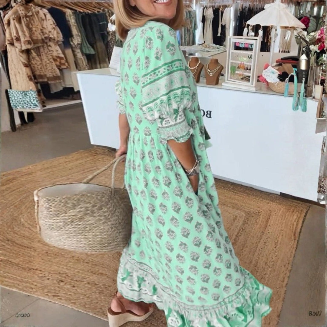 Brooklyn | Maxi Summer Dress with Boho Print and Tassel Tie
