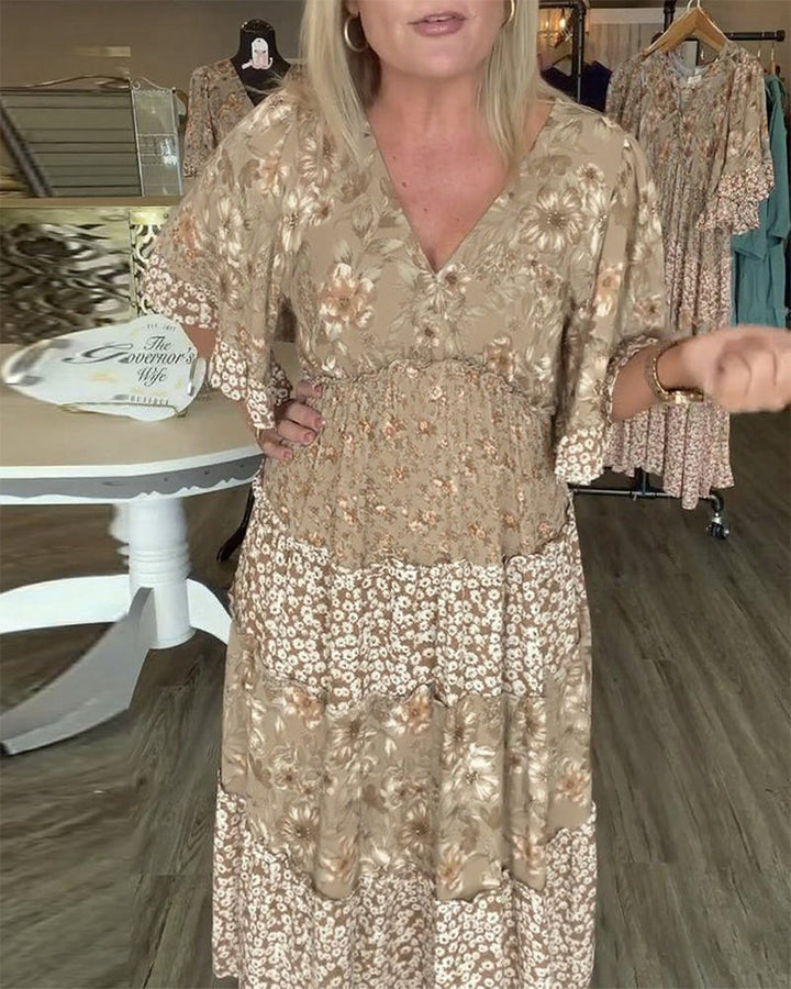 Sandra | Midi Summer Dress with Floral Print and V-Neck