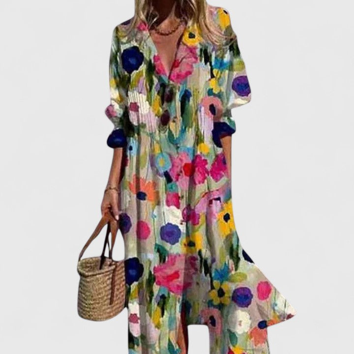 Paula | Boho Maxi Dress Botanical 3/4 Sleeve