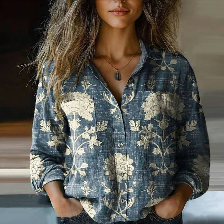Nadia | Paisley Print Blouse with Shirt Collar and Button Front