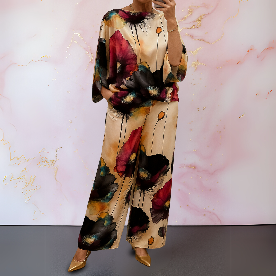 Lydia | Matching Set with Abstract Print and Wide Leg Trousers