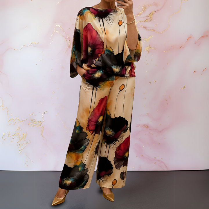Lydia | Matching Set with Abstract Print and Wide Leg Trousers