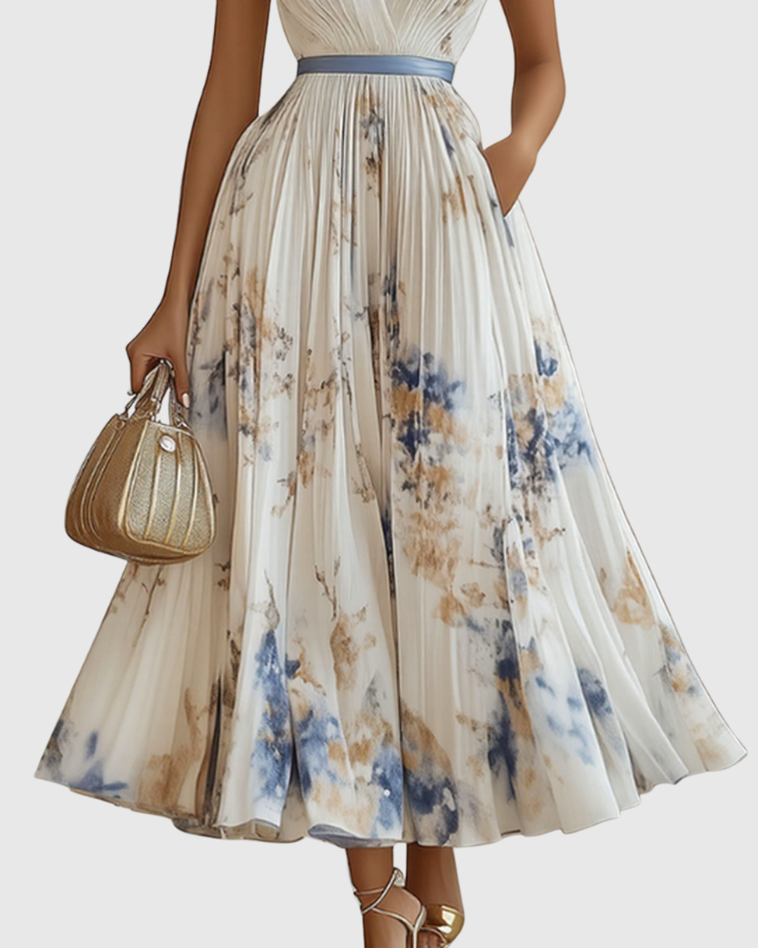 Ella | Maxi Wedding Guest Dress with Floral Print and Pleated Skirt