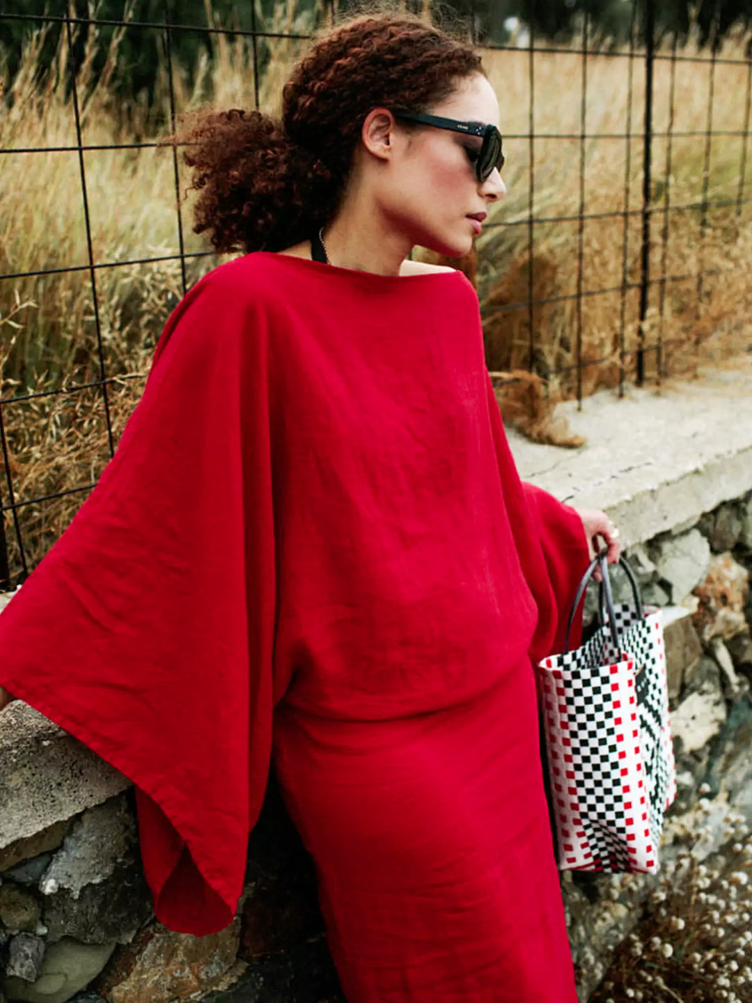 Gianna | Midi Cocktail Dress with Kimono Sleeves and Belted Waist