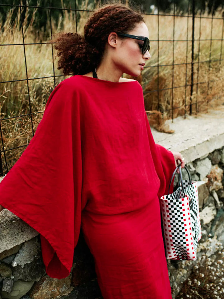 Gianna | Midi Cocktail Dress with Kimono Sleeves and Belted Waist