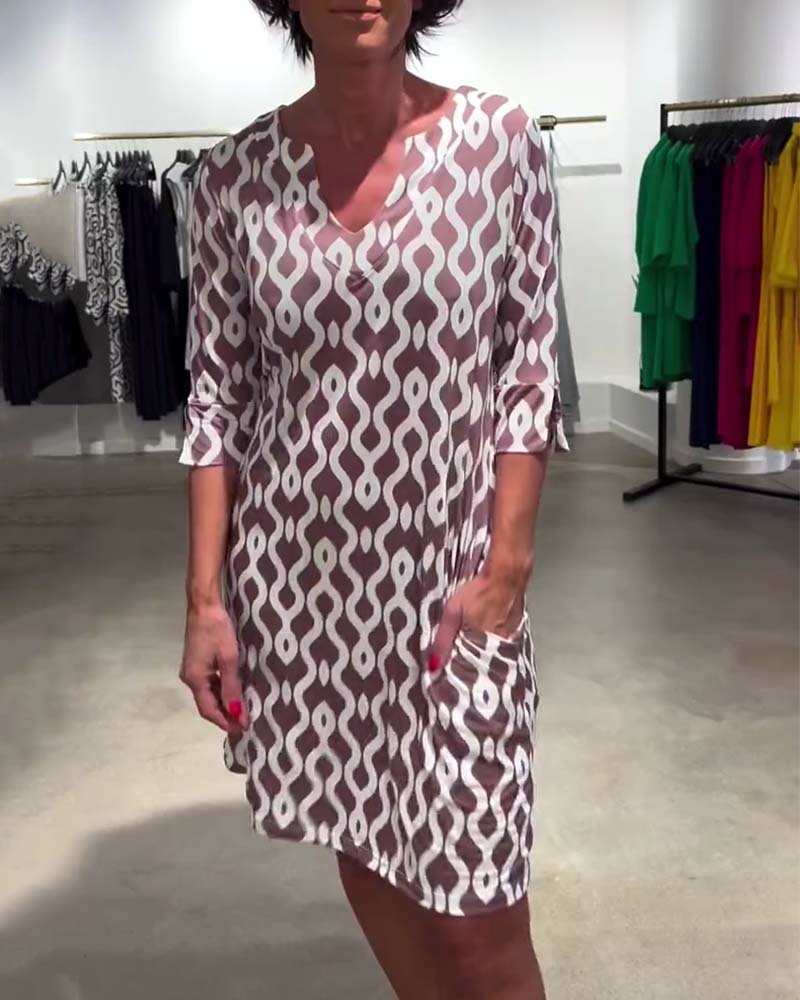 Karen | Mini Summer Dress with Abstract Print and Three Quarter Sleeves