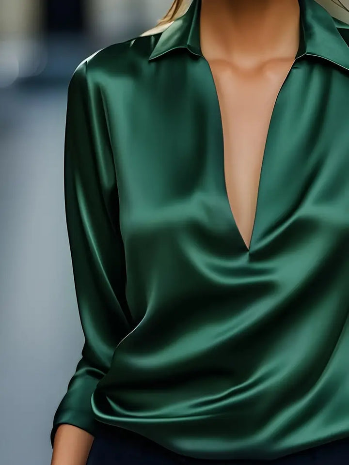 Sylv | Blouse with Deep V-Neck and Long Sleeves