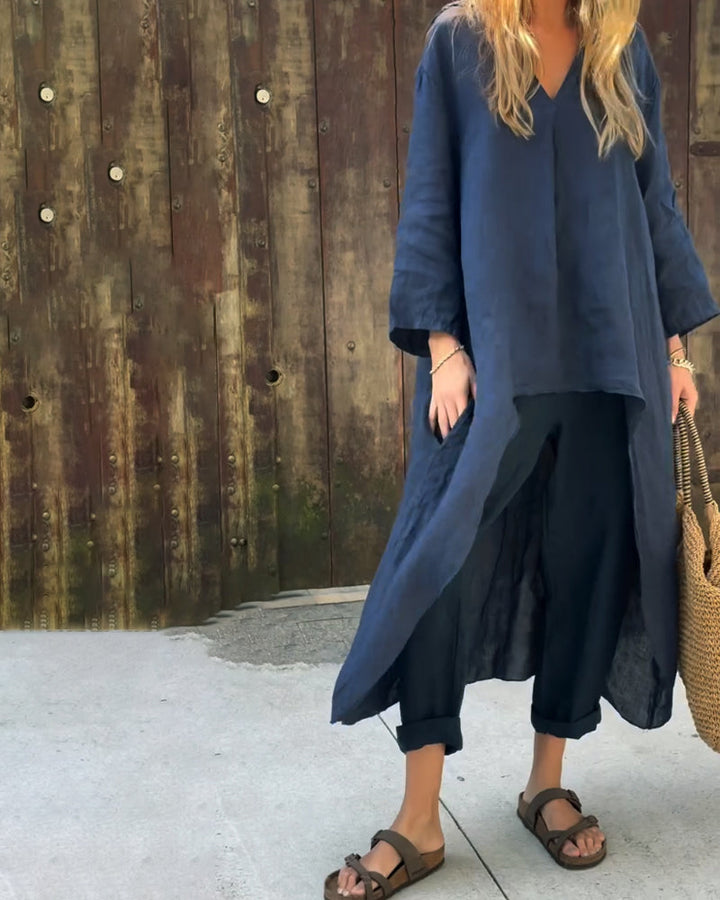 Nell | Co-ord Set with Wide Leg Trousers and V Neck Top