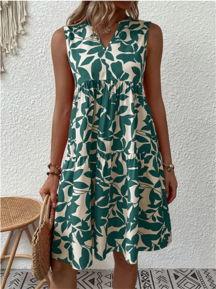Sophia | Midi Summer Dress with Floral Print and V-Neck
