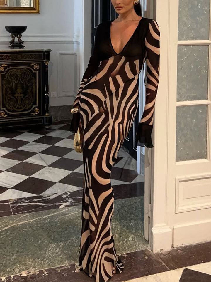 Jane | Maxi Summer Dress with Abstract Print and V-Neck