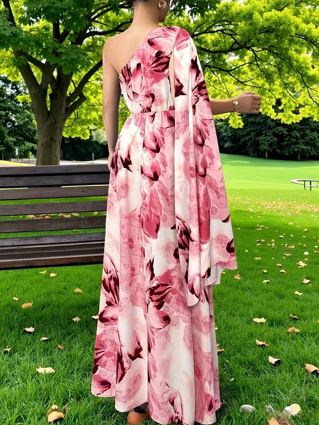 Irene | Maxi Wedding Guest Dress with One Shoulder and Floral Print