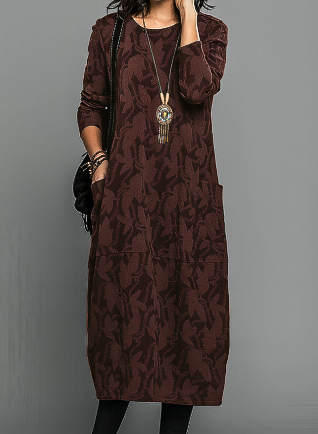 Fiona | Midi Summer Dress with Boho Print and Long Sleeves