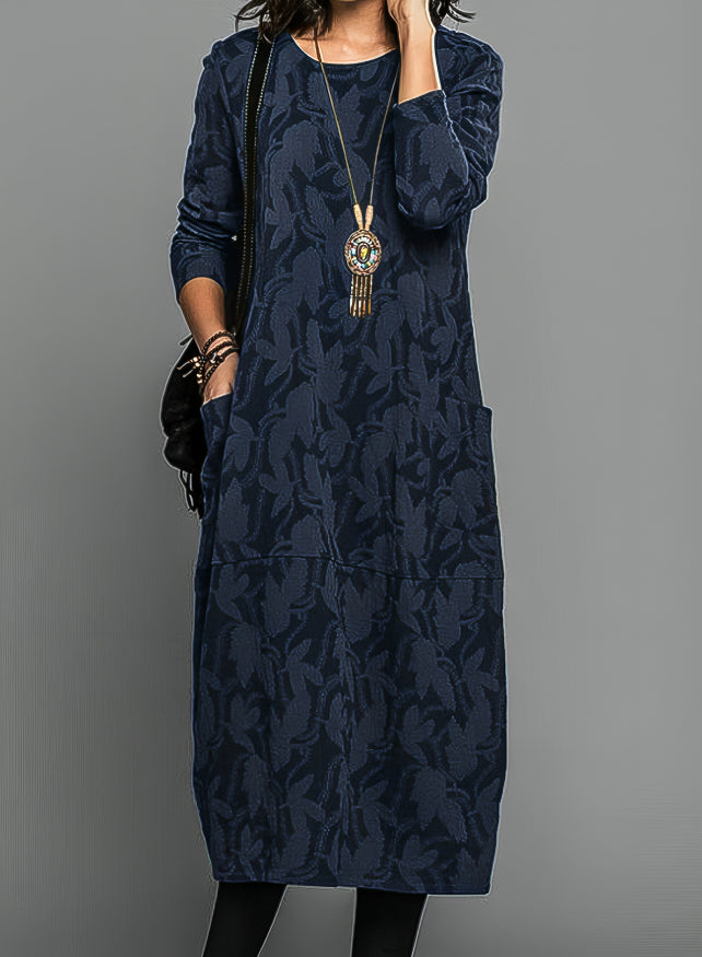 Fiona | Midi Summer Dress with Boho Print and Long Sleeves