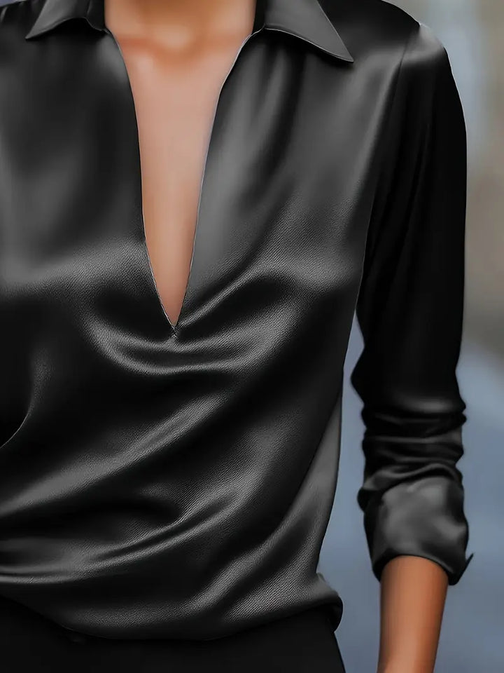 Sylv | Blouse with Deep V-Neck and Long Sleeves