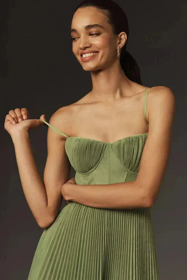 Sophia | Midi Wedding Guest Dress with Pleated Skirt and Corset Bodice