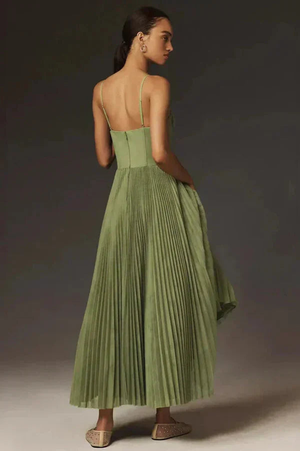 Sophia | Midi Wedding Guest Dress with Pleated Skirt and Corset Bodice