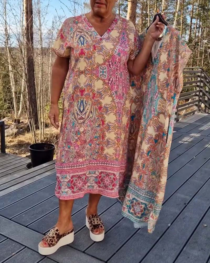 Darcie | Midi Summer Dress with Boho Print and V-Neck