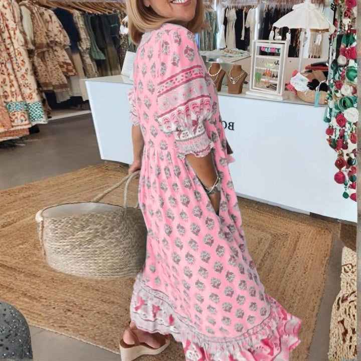 Brooklyn | Maxi Summer Dress with Boho Print and Tassel Tie