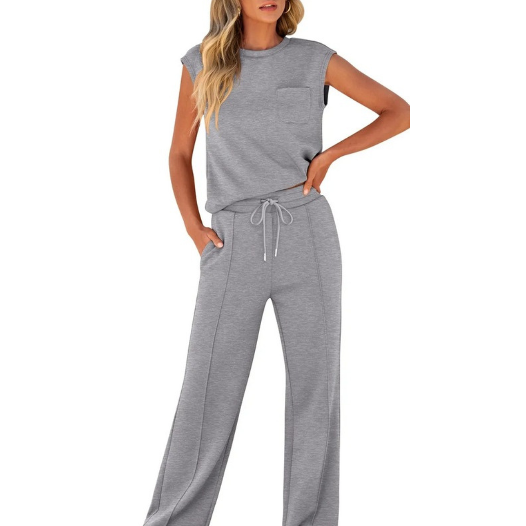 Cleo | Wide-Leg Trousers Set with Cap Sleeve Top and Drawstring Waist
