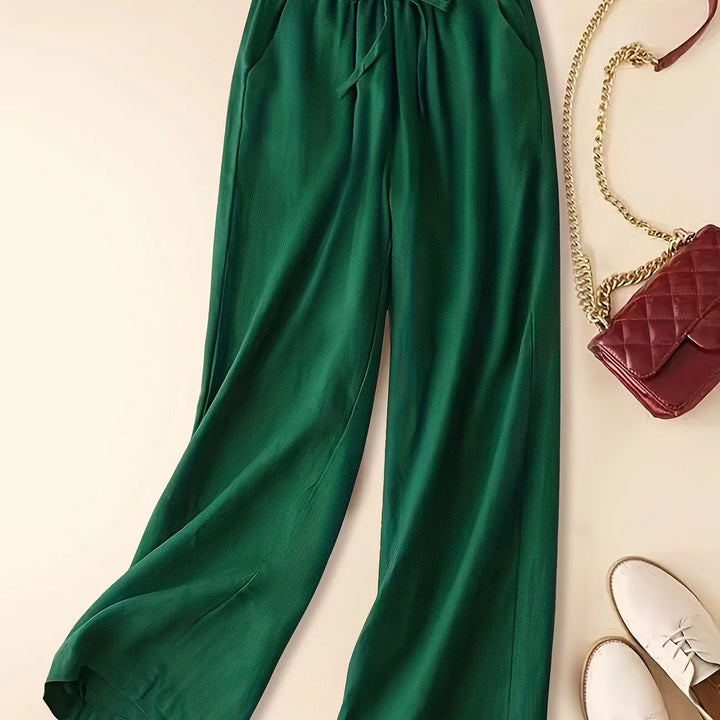 Tia | Wide-Leg Trousers with Drawstring Waist and Plain Finish