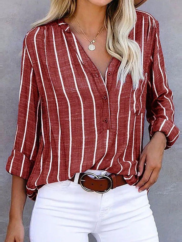 Gail | Striped Blouse with V Neckline and Long Sleeves